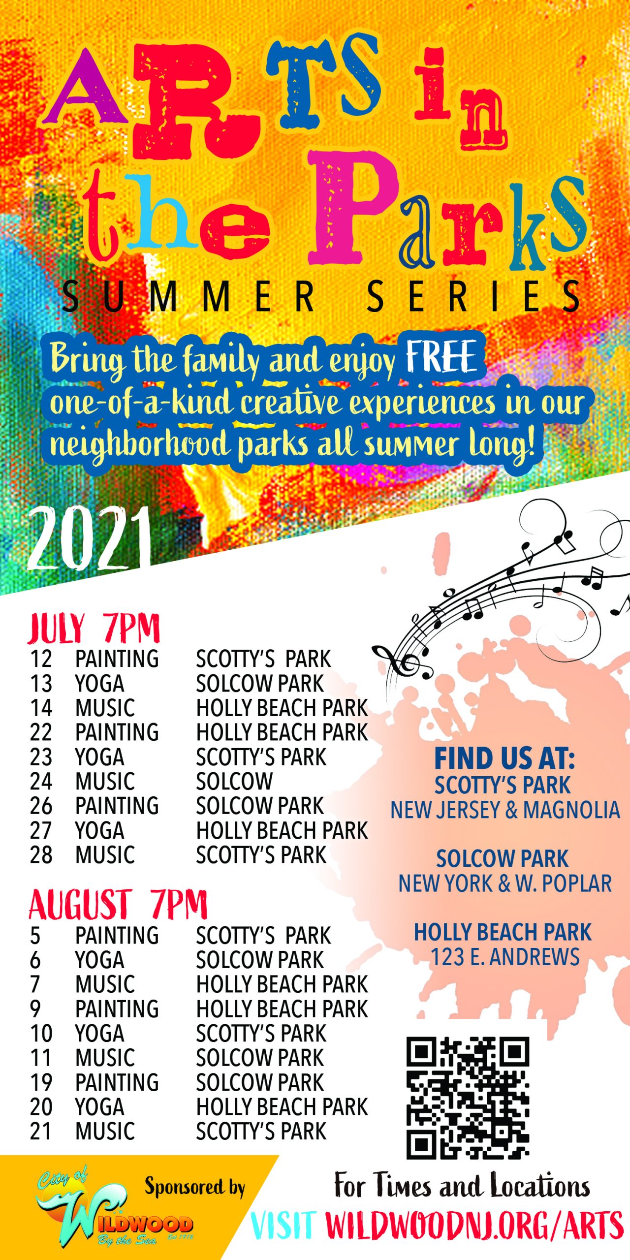 Arts in the Parks with dates scaled