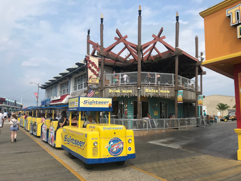 The Sightseer Tramcar traverses across the Boardwalk.