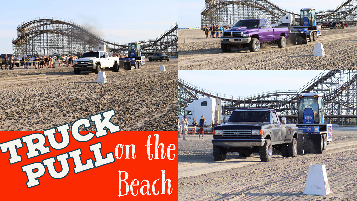 truck pulls on the beach