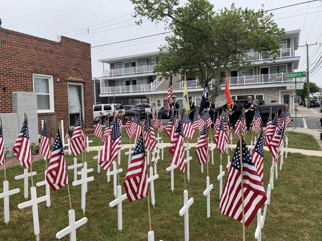 Wildwood Memorial Day Ceremony flags on the lawn