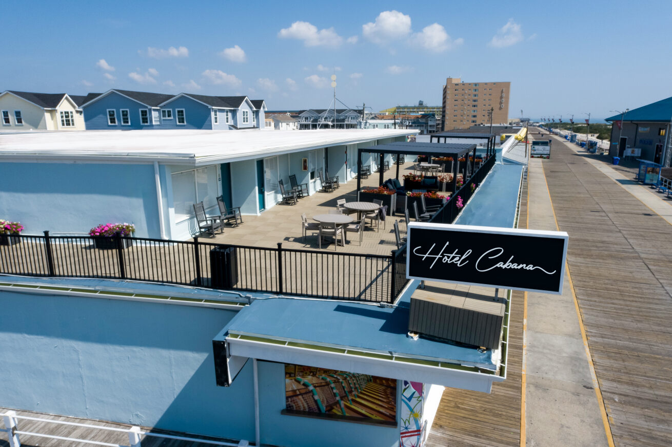 exterior of Hotel Cabana and outdoor rooftop patio in Wildwoods NJ