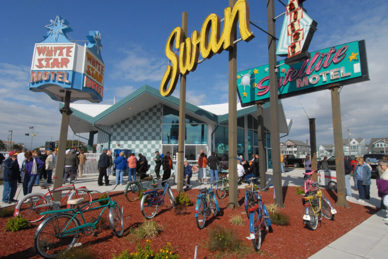 The exterior of the Doo Wop Experience Museum with '50s-themed elements.