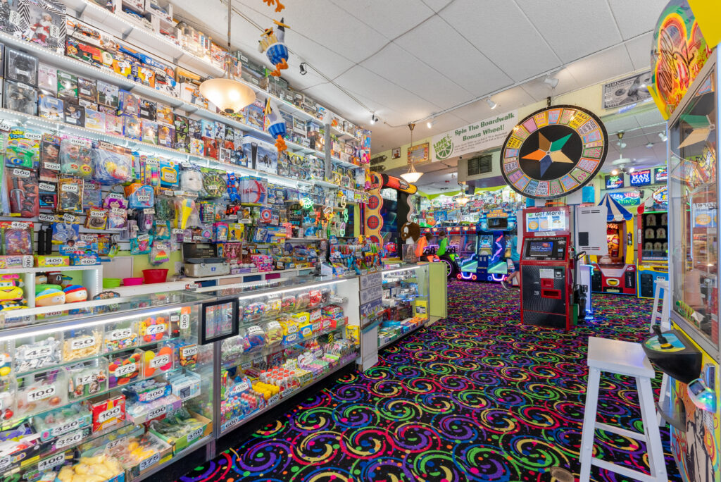 Lobby of Lime Ricky arcade with prizes and toys